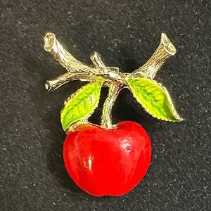 131- Vtge Signed Gerry’s Red Apple Brooch with Gold Branches